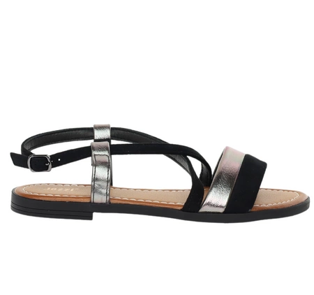 Czarne płaskie sandały na cienkich paseczkach Jezzi