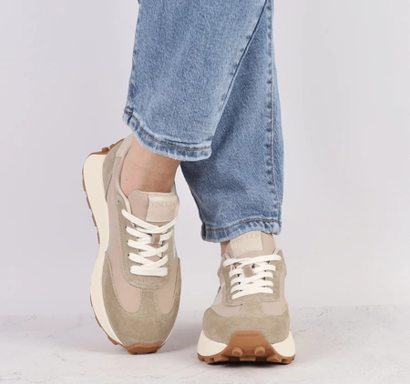 Beżowe skórzane sneakersy damskie adidasy VINCEZA