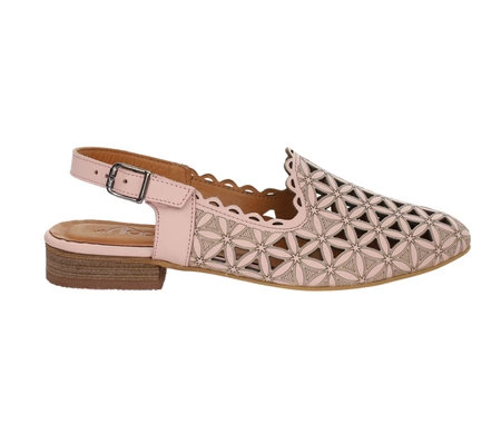 Skórzane ażurowe sandały płaskie z zakrytymi palcami brudny róż MODO