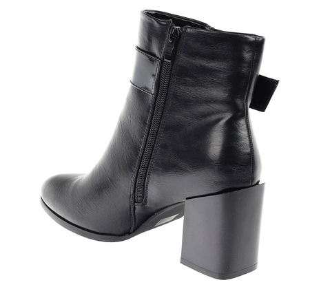 Czarne botki zimowe na obcasie eleganckie Jezzi
