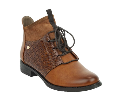 Eleganckie brązowe botki damskie niskie jesienne ocieplane Jezzi