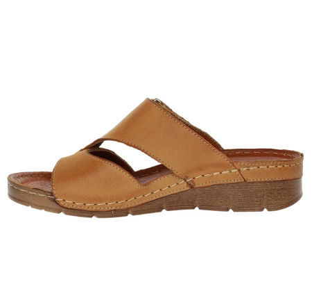 Skórzane komfortowe klapki damskie regulowane na rzep Gino Fabiani