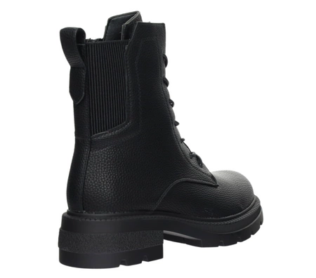 Czarne buty zimowe damskie na płaskiej grubej podeszwie na zamek i sznurowadła Jezzi