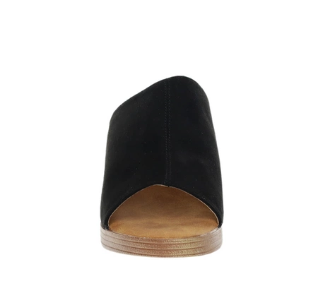 Eleganckie klapki czarne na obcasie i platformie Jezzi