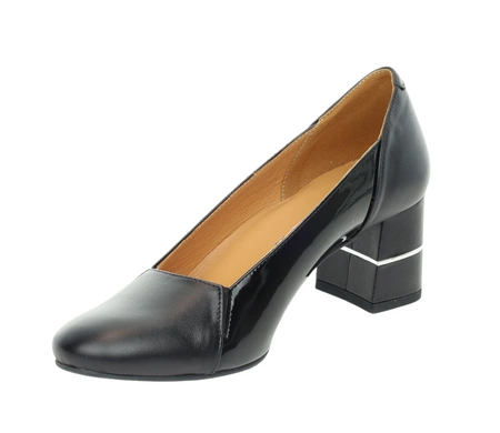 Czarne czółenka damskie na szerokim obcasie ze skóry naturalnej Gino Fabiani