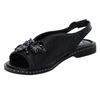 Czarne eleganckie sandały damskie płaskie z biżuterią Jezzi