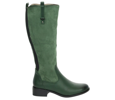 Kozaki damskie płaskie w kolorze butelkowej zieleni Karina