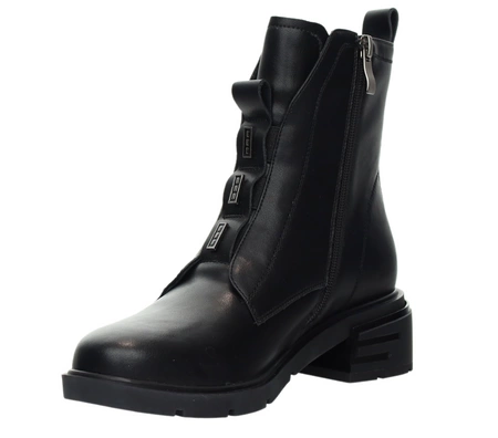 Eleganckie czarne botki skórzane na płaski obcasie Polskie Gino Fabiani