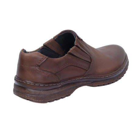 Brązowe skórzane półbuty męskie wsuwane garniturowe Activ