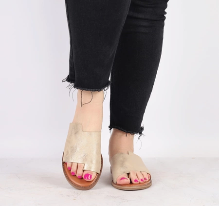 Złote klapki japonki damskie eleganckie Jezzi