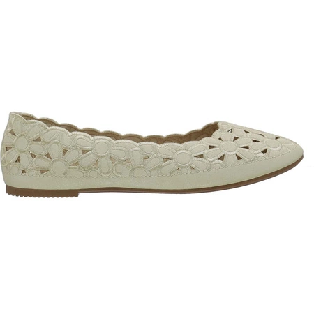 Beżowe balerinki damskie ażurowe kwiatki Jezzi