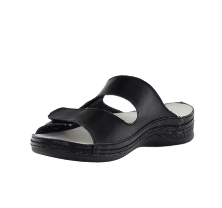 Czarne komfortowe klapki damskie skórzane regulowane American