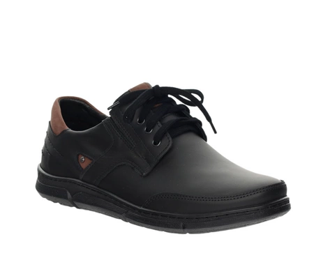 Czarne skórzane półbuty męskie kościelne komfortowe POLBUT