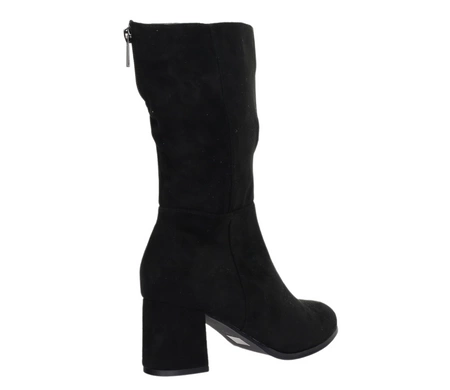 Czarne zamszowe kozaki damskie z szeroką cholewką na średnim obcasie Jezzi
