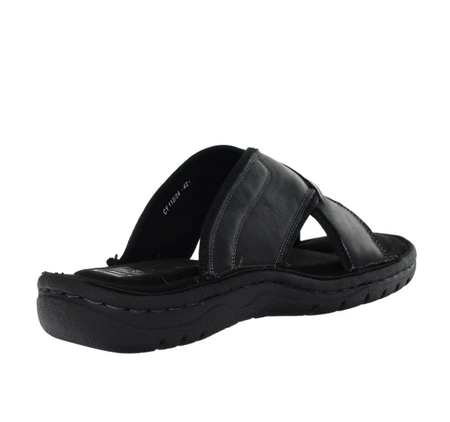 Komfortowe czarne skórzane klapki męskie American Club