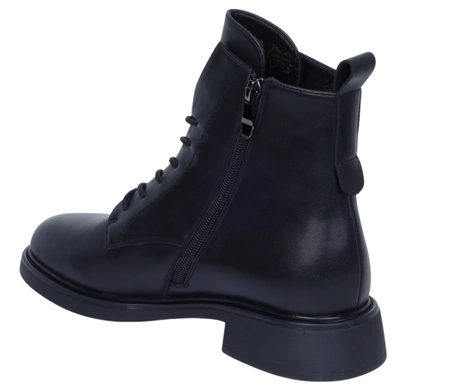 Klasyczne płaskie botki damskie czarne skórzane na zamek i sznurowane Gino Fabiani