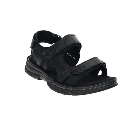 Czarne skórzane sandały męskie elegancko-sportowe na rzepy American Club