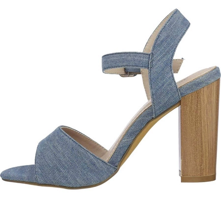 Dżinsowe sandały damskie na obcasie drewnianym słupku JEZZI