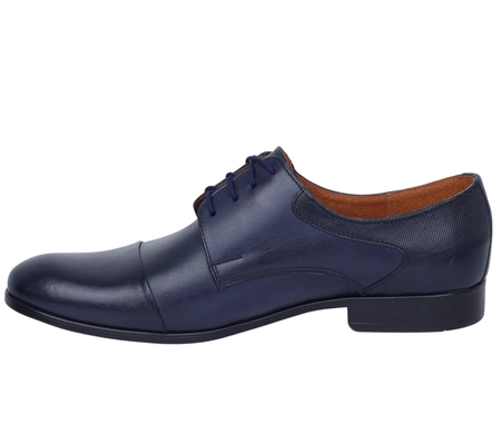 Granatowe męskie półbuty garniturowe ze skóry naturalnej