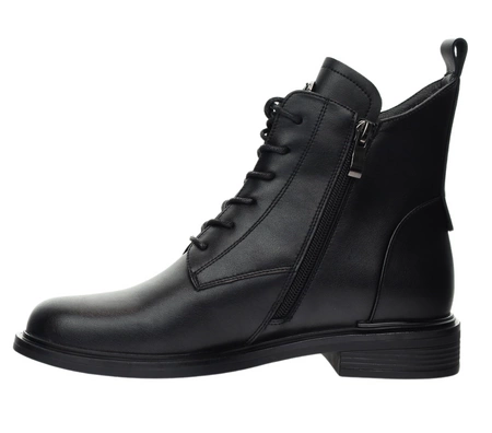 Eleganckie czarne botki zimowe na niskim obcasie ze skóry naturalnej licowej Polskie Gino Fabiani