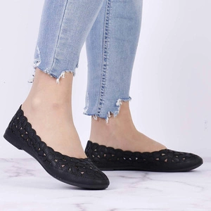 Czarne baleriny damskie ażurowe eleganckie Jezzi