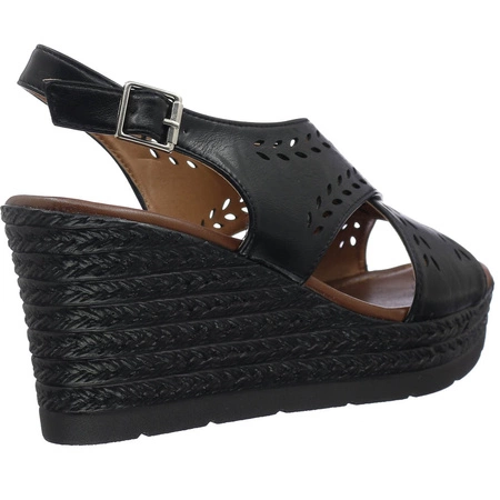 Czarne sandały damskie na wysokiej koturnie Polskie Jezzi