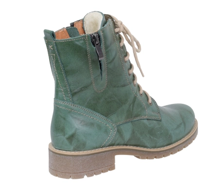 Zielone botki skórzane damskie ocieplane wełną traperki Gino Fabiani