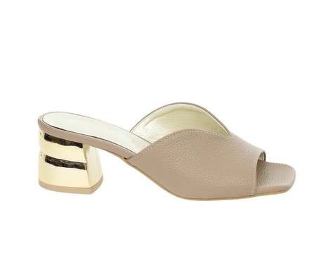 Eleganckie klapki damskie na złotym obcasie ślubne AZALI