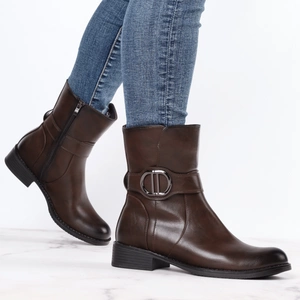 Komfortowe brązowe czekoladowe buty zimowe płaskie botki Jezzi