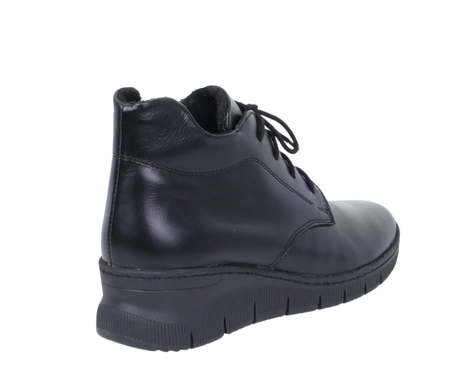 Czarne skórzane trzewiki damskie zimowe buty komfortowe Gino FAbiani