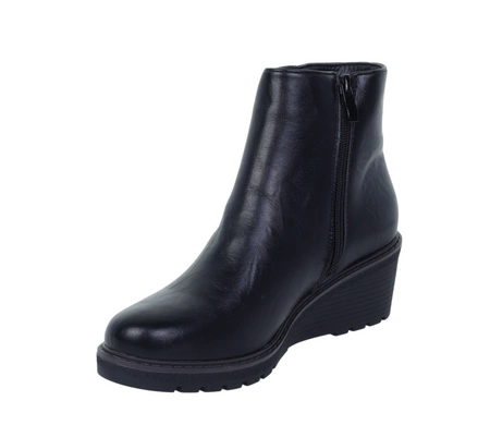 Czarne buty zimowe damskie na niskiej koturnie botki Jezzi