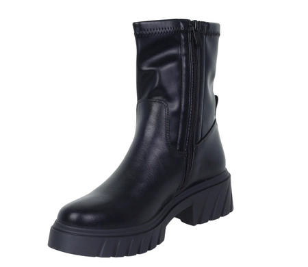 Czarne botki damskie wysokie na grubej platformie licowe Jezzi