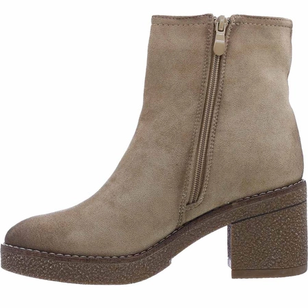 Beżowe botki damskie na klocku na zamek Emma