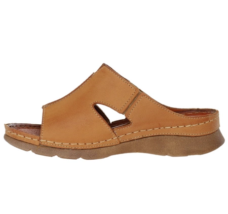 Komfortowe klapki damskie płaskie skórzane Gino Fabiani - Produkt Polski