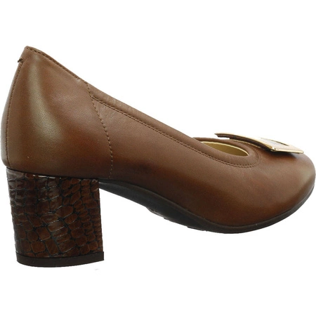 Brązowe skórzane czółenka damskie na obcasie szyte w Polsce od Gino Fabiani