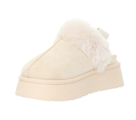 Beżowe kapcie z futerkiem na platformie wsuwane śniegowce świąteczne EMU