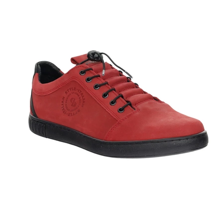 Czerwone skórzane półbuty męskie elegancko-sportowe adidasy POLBUT