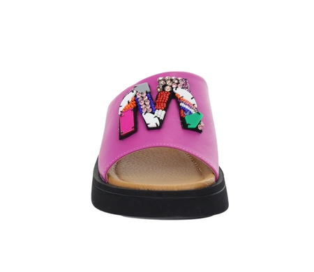 Różowe skórzane klapki damskie na grubej podeszwie kolorowe VINCEZA