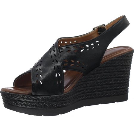 Czarne sandały damskie na wysokiej koturnie Polskie Jezzi