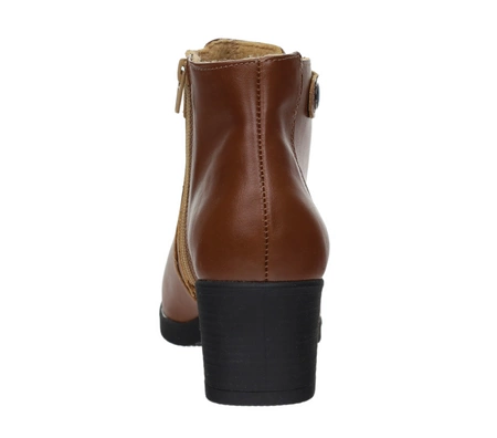 Brązowe czekoladowe półbuty zimowe damskie na obcasie ze skóry naturalnej licowej Polskie Gino Fabiani