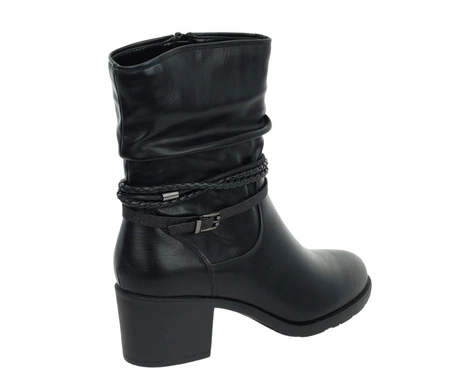 Czarne botki damskie na wygodnym obcasie ocieplane buty zimowe Jezzi