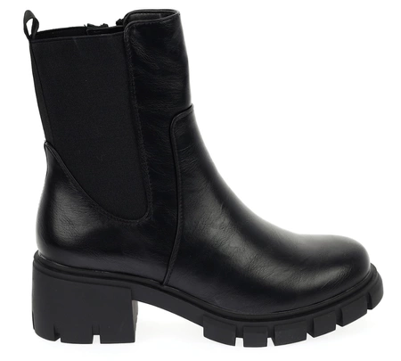 Czarne trapery botki damskie na grubej podeszwie Jezzi