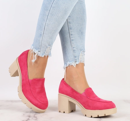 Fuksjowe mokasyny na klocku i platformie zamszowe Jezzi
