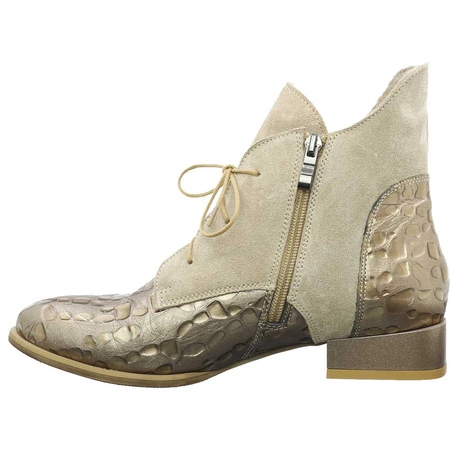 Beżowe botki damskie płaskie skórzane Massimo Lucchesi 2878