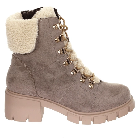 Brązowe traperki z futerkiem śniegowce modne sznurowane Jezzi