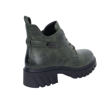 Zielone botki damskie buty zimowe wojskowe na platformie Jezzi