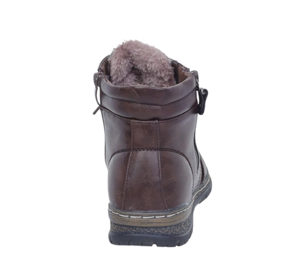 Brązowe czekoladowe trzewiki damskie komfortowe buty zimowe Haidra