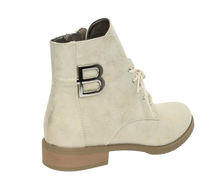 Beżowo-złote botki damskie jesienne ocieplane na płaskiej podeszwie Jezzi