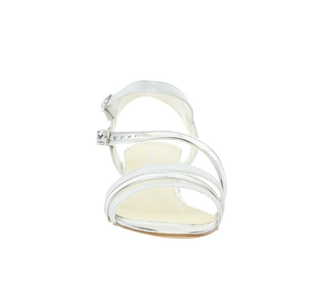 Srebrne sandały damskie eleganckie skórzane płaskie Polskie Gino Fabiani