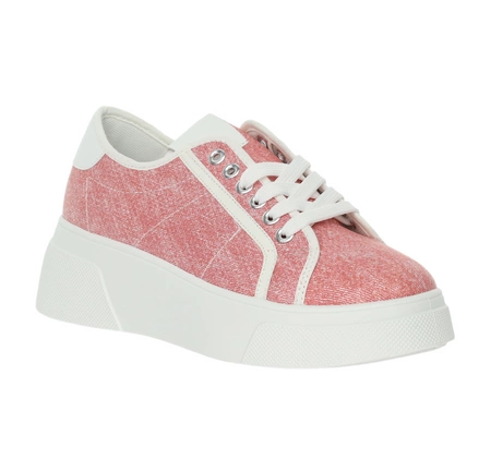 Modne sneakersy czerwone damskie na białej platformie Mc Braun